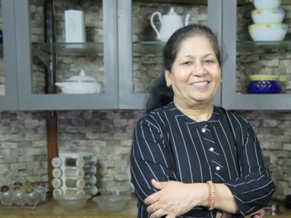 Nisha Madhulika in her Noida kitchen, creator of India’s most popular vegetarian cooking YouTube channel
