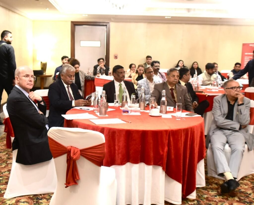Guests seated at round tables during the Western Sydney University–GNIDA Greater Noida campus partnership event