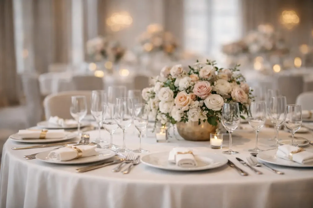 Elegant wedding banquet table setup used as a representational image for Noida banquet hall guide