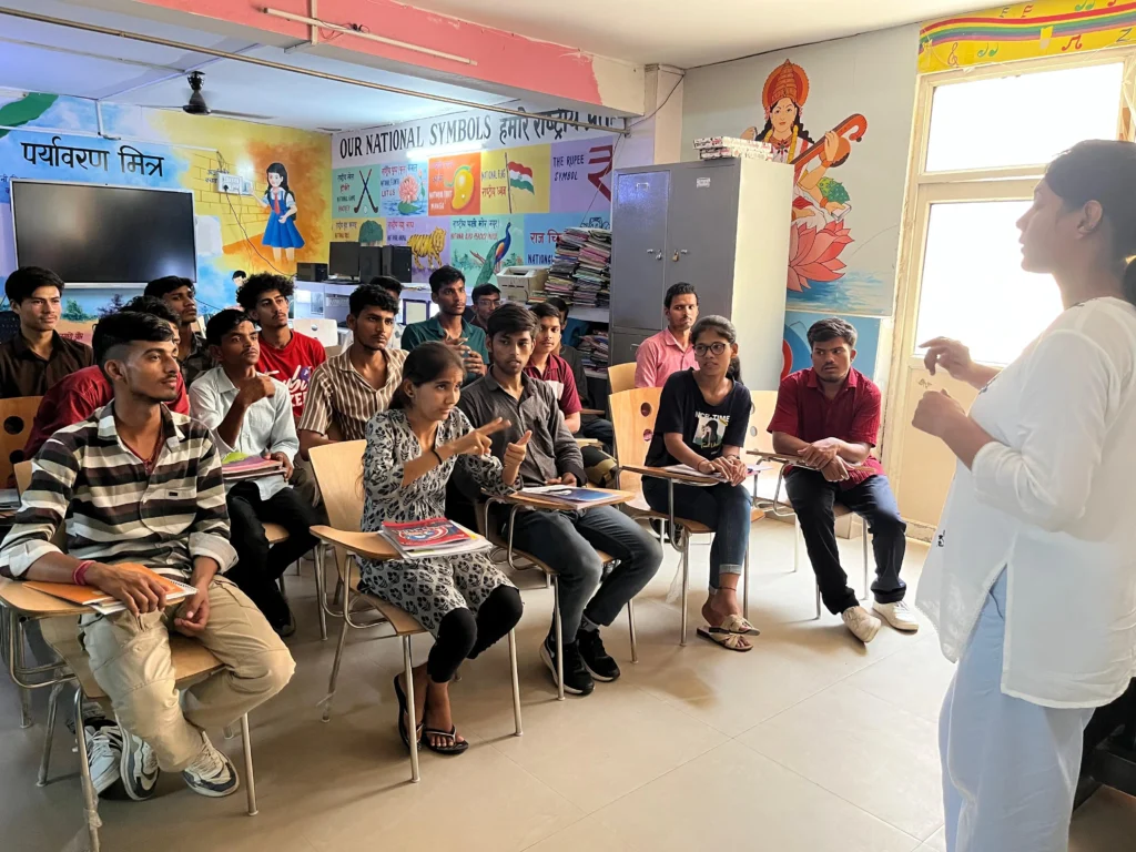 Students attend a classroom session at Noida Deaf Society in Noida.