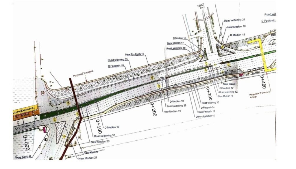 Consultant plan shared by Noida Authority showing proposed road widening, medians and footpaths on the DSC Road model road stretch