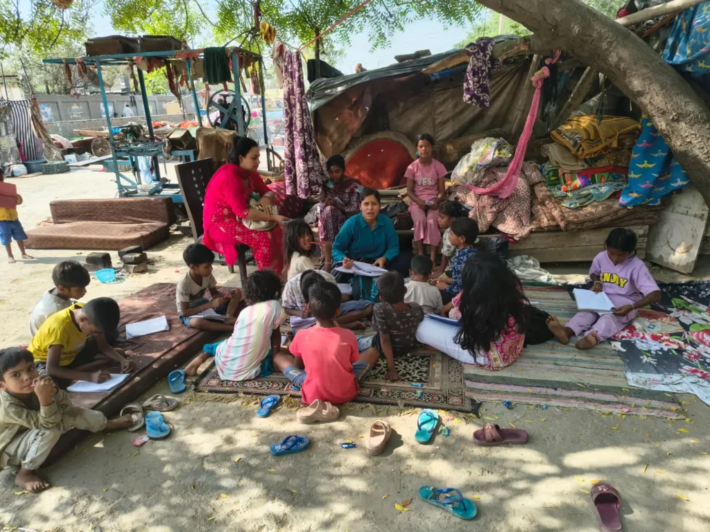 Children attending an UPAY community learning session in Noida