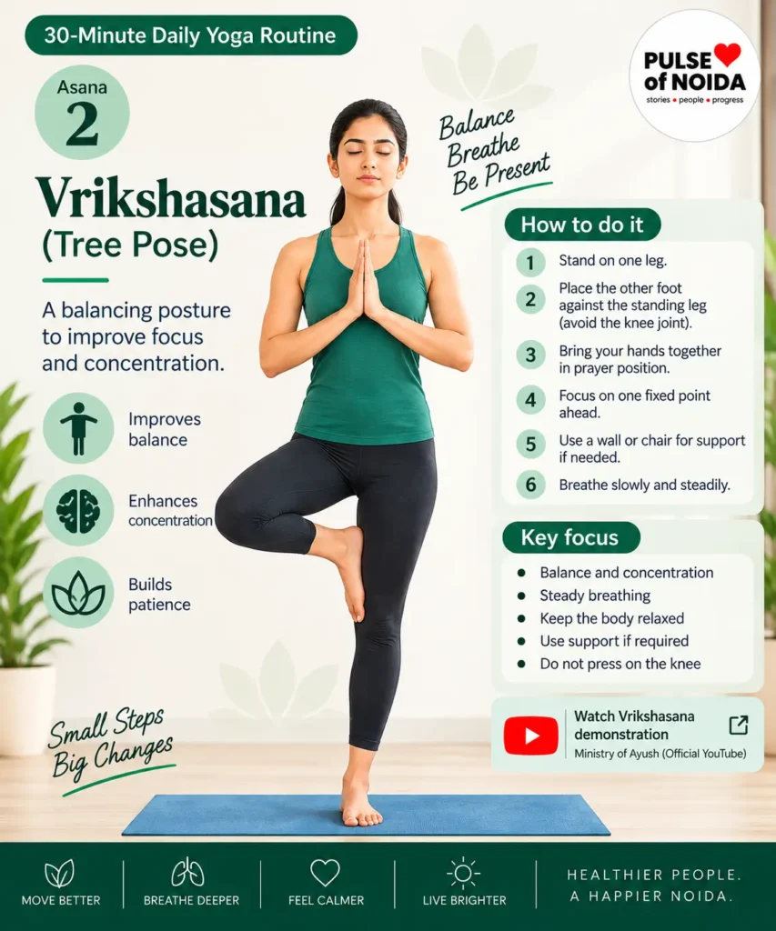 Vrikshasana or Tree Pose illustrated step-by-step yoga guide