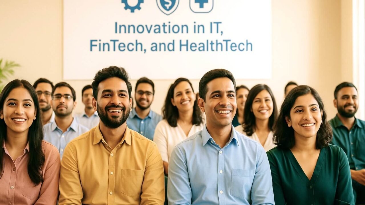 Startup founders and audience at Noida Demo Day 2025 showcasing innovation in IT, FinTech, and HealthTech