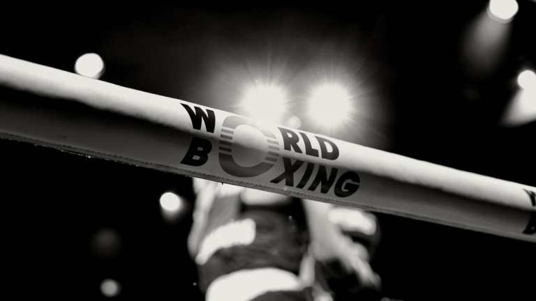 World Boxing Cup Finals 2025 ring branding with boxers in action at Greater Noida