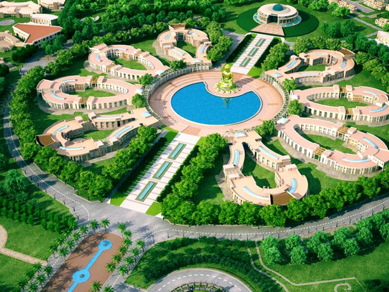 Aerial view of GIMS Greater Noida lotus-shaped medical campus in Gautam Budh Nagar