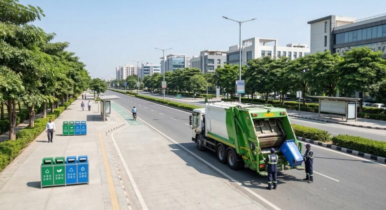 Representative clean urban street illustrating waste management efforts in Noida