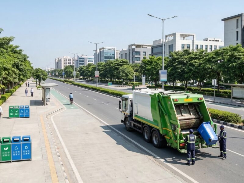 Representative clean urban street illustrating waste management efforts in Noida