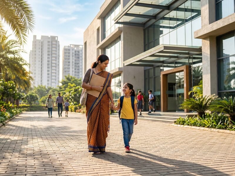 Indian mother and daughter walking to school during admissions season in Noida 2026