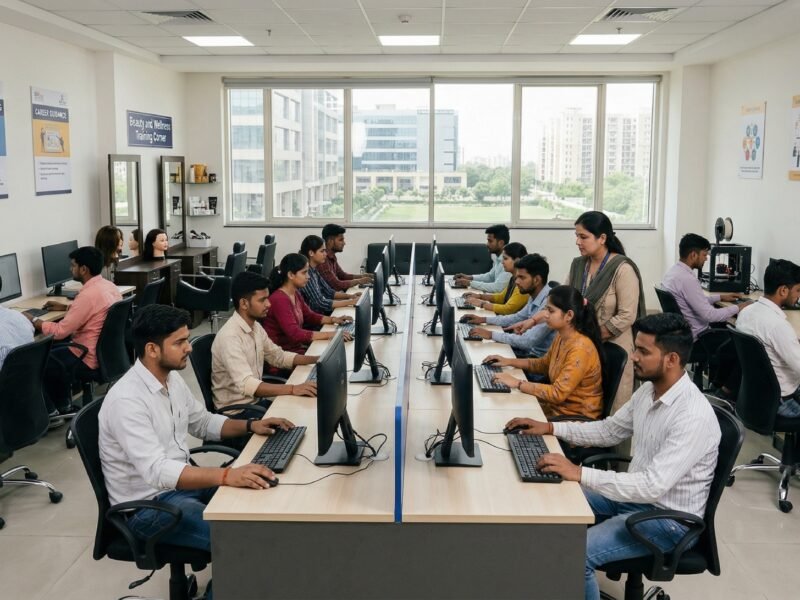 Students attending a skill development class in a modern training center in Noida