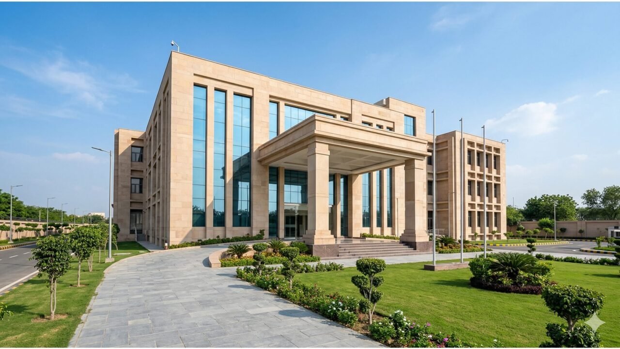 Exterior view of a modern government industrial facility representing the India Government Mint Noida 2026 recruitment for 94 vacancies.