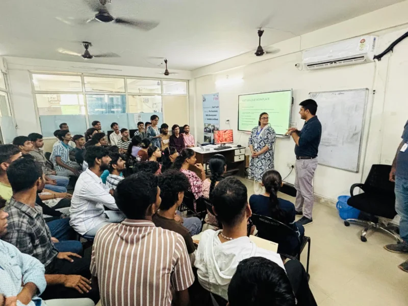 Students attend a skill training session at Noida Deaf Society, Noida.