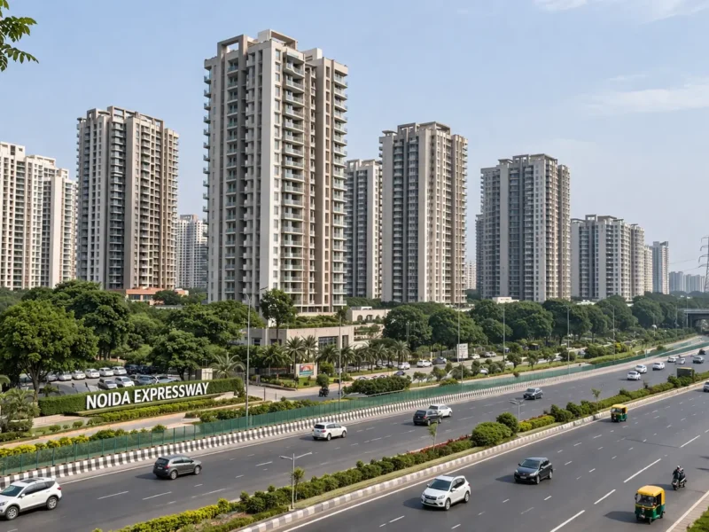 AI-generated representational image of premium residential towers near Noida Expressway showing Noida’s growing luxury housing market