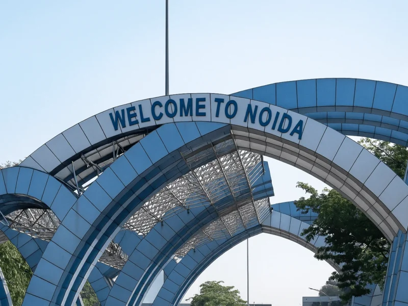 Noida Updates featured image showing Welcome to Noida gate landmark in Noida