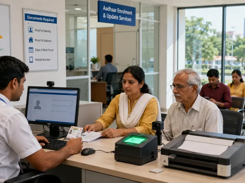 Aadhaar card update centre in Noida with residents completing UIDAI service formalities