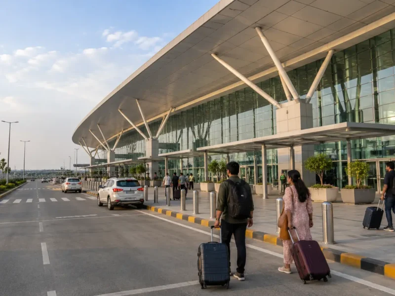 Noida International Airport DXN terminal with passengers at Jewar