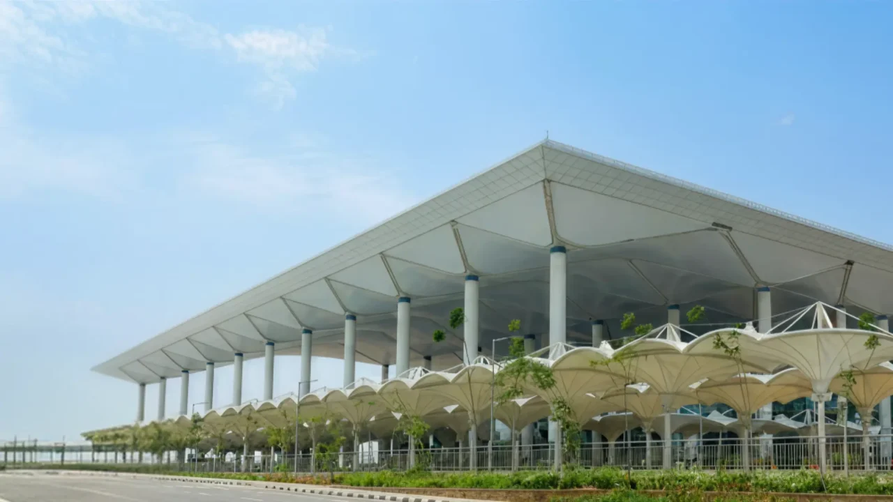 Noida International Airport terminal building shown from outside for July 2026 flight route update