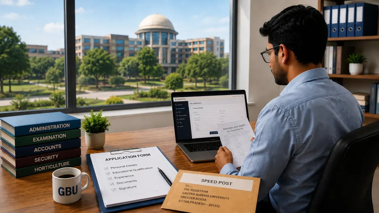 Applicant reviewing documents for Gautam Buddha University non-teaching recruitment 2026