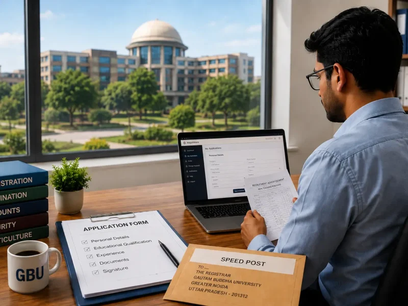 Applicant reviewing documents for Gautam Buddha University non-teaching recruitment 2026
