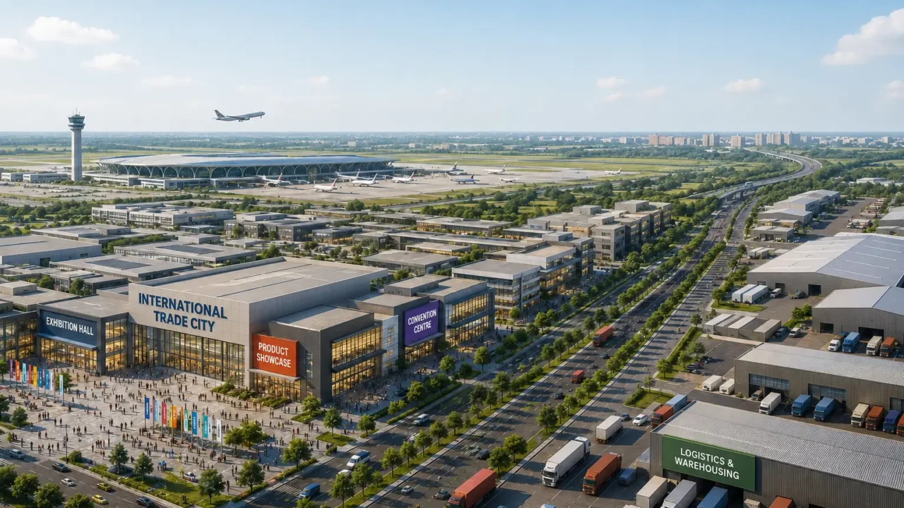 Representative view of a proposed trade, logistics and industrial district near Noida International Airport