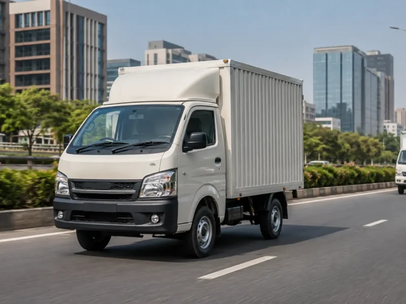 Light goods commercial vehicle on a Noida road representing CAQM's 2027 new-registration transition in Gautam Buddha Nagar