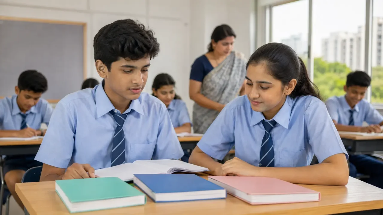 Class IX students in an Indian school classroom representing CBSE's three-language rule for 2026-27