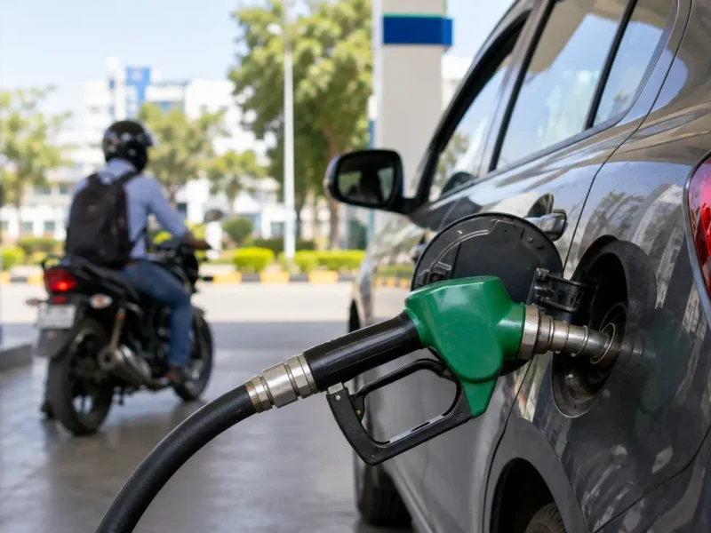 Car being refuelled at an Indian petrol station, illustrating E20 petrol guidance for vehicle owners in Noida