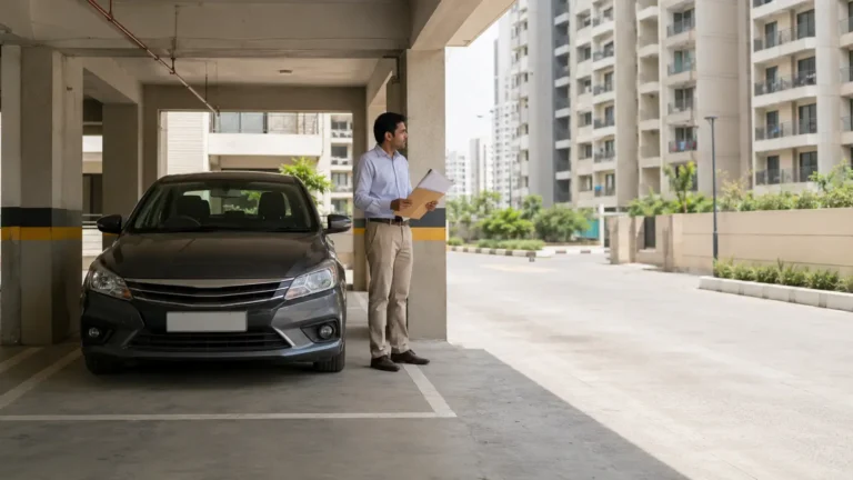 Representative apartment parking area illustrating a flat parking dispute in Greater Noida