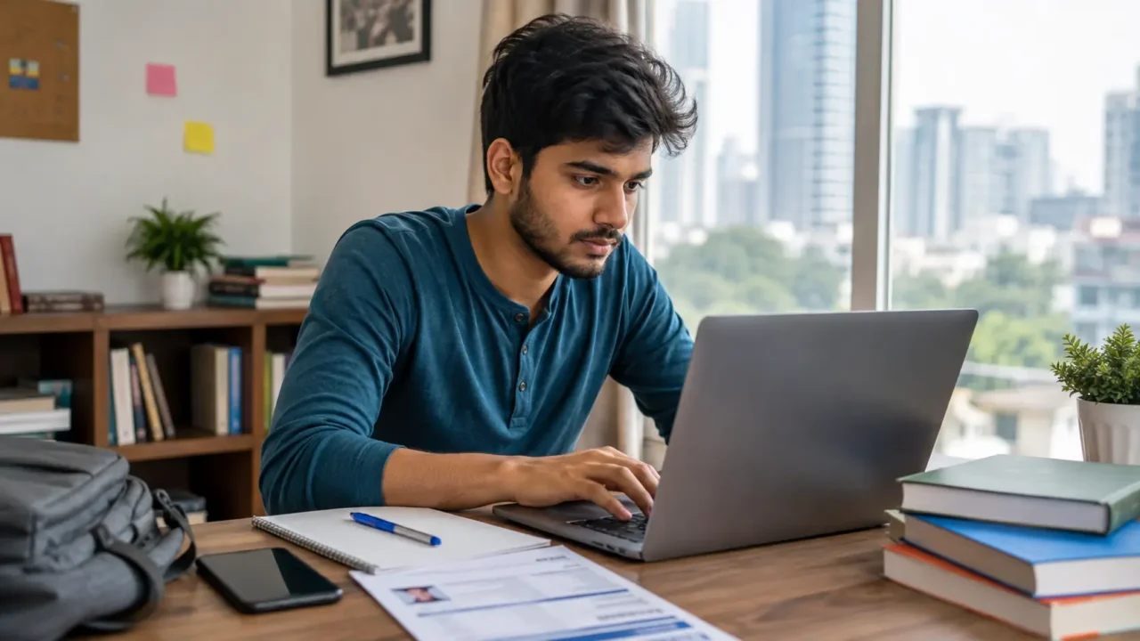 Young Noida jobseeker searching online for jobs internships and apprenticeships