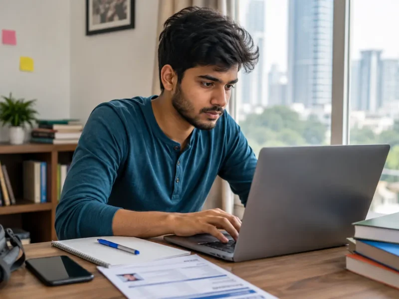 Young Noida jobseeker searching online for jobs internships and apprenticeships