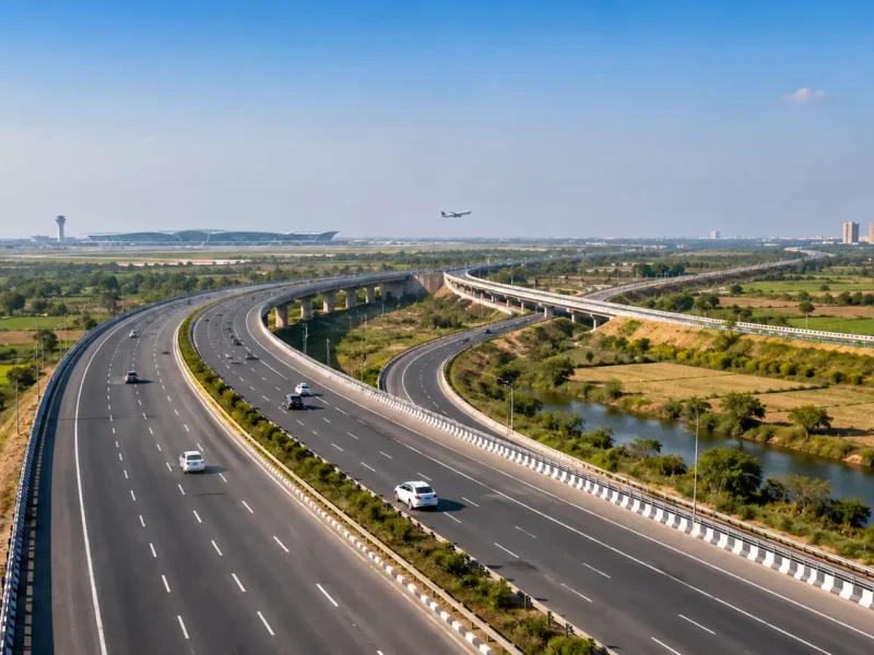 Representative view of an expressway network near an airport illustrating the proposed Noida Airport–Ganga Expressway link