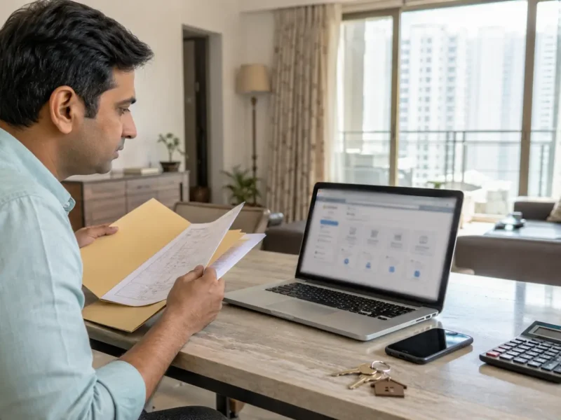 Noida homeowner checking property transfer and mutation documents online