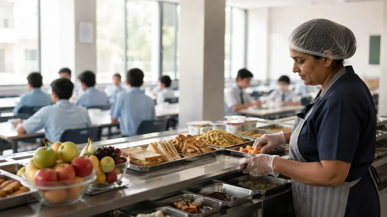 Representative Indian school canteen illustrating FSSAI food rules for schools in Noida and Greater Noida