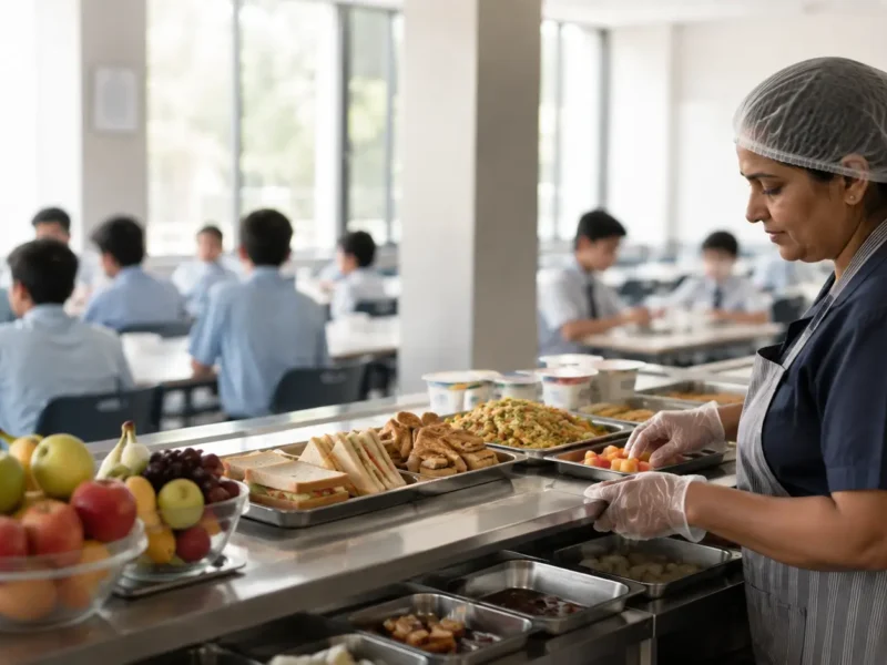 Representative Indian school canteen illustrating FSSAI food rules for schools in Noida and Greater Noida