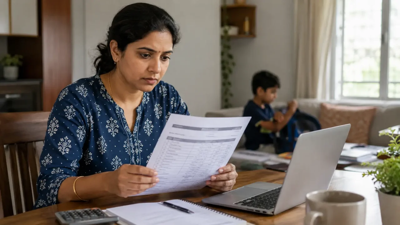 Parent reviewing a school fee statement for a Noida school