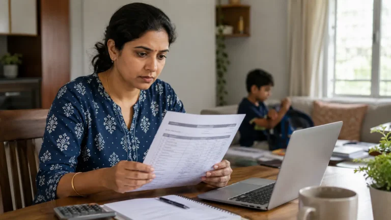 Parent reviewing a school fee statement for a Noida school