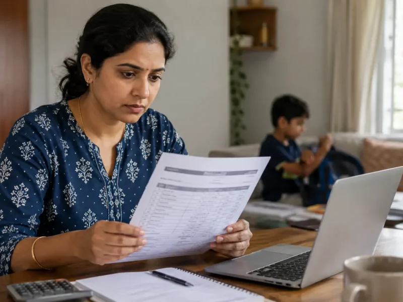 Parent reviewing a school fee statement for a Noida school