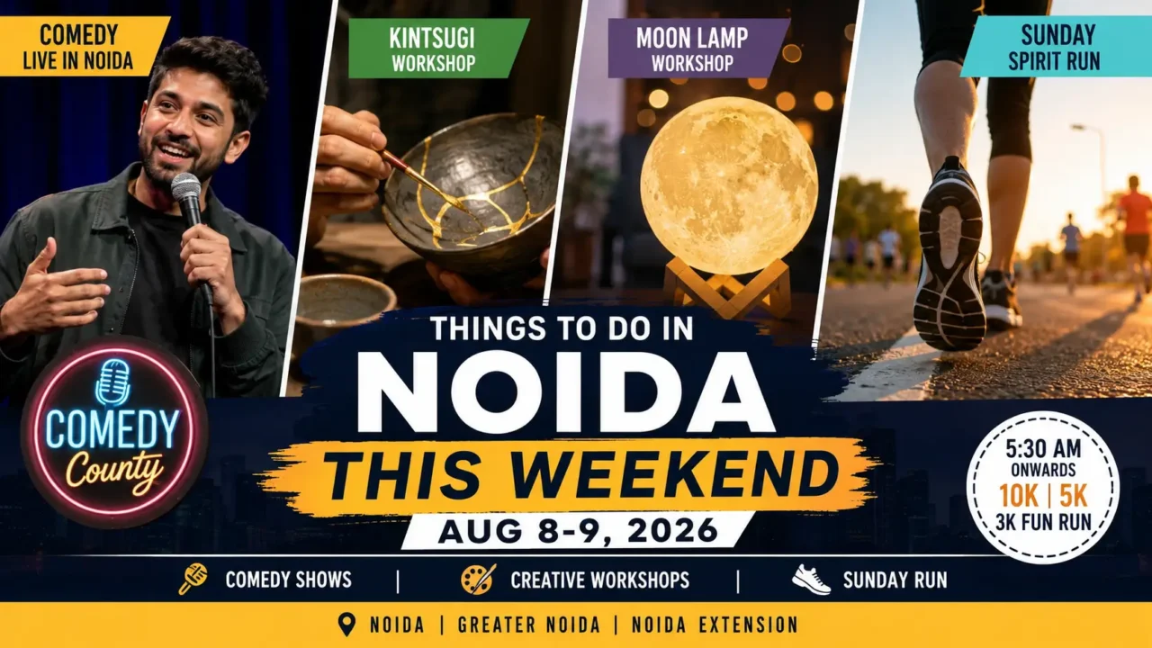 Weekend events in Noida featuring stand-up comedy, creative workshops and a Sunday run on August 8-9, 2026