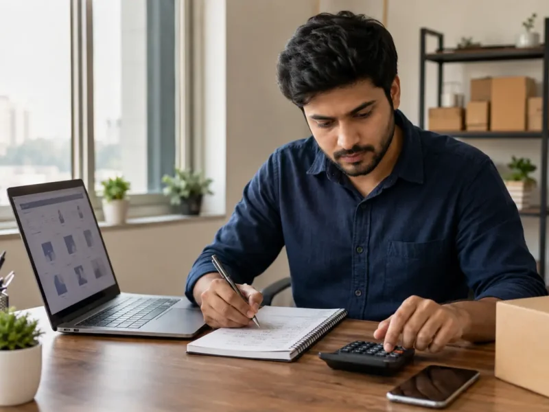 Noida entrepreneur reviewing a small business plan and government support options