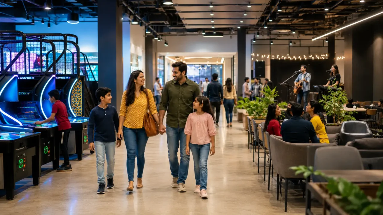 Representative image of families and visitors enjoying leisure activities in a contemporary Noida entertainment setting