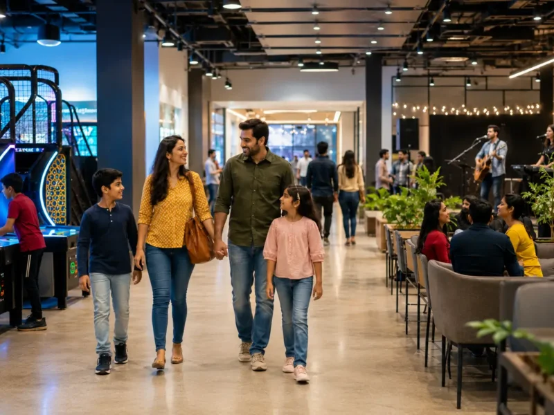 Representative image of families and visitors enjoying leisure activities in a contemporary Noida entertainment setting
