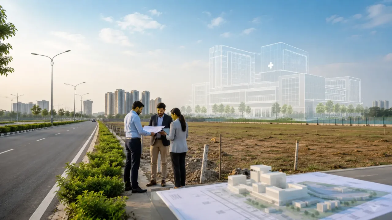 Representative view of a YEIDA institutional plot planned for future hospital and maternity-centre development