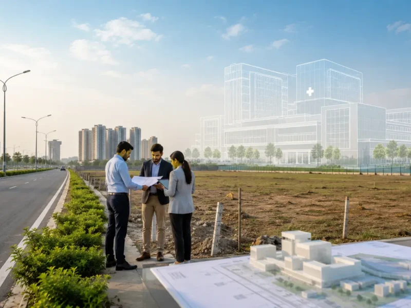 Representative view of a YEIDA institutional plot planned for future hospital and maternity-centre development