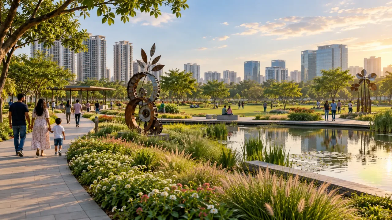 AI-generated representative illustration of a proposed landscaped Waste-to-Wonder park in Greater Noida