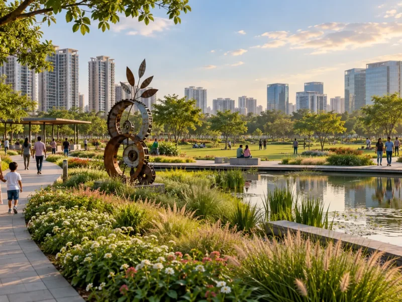 AI-generated representative illustration of a proposed landscaped Waste-to-Wonder park in Greater Noida