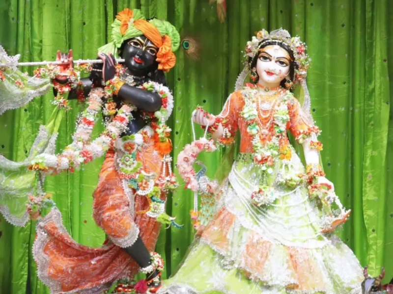 Radha and Krishna deities decorated for Janmashtami at ISKCON Noida in Sector 33