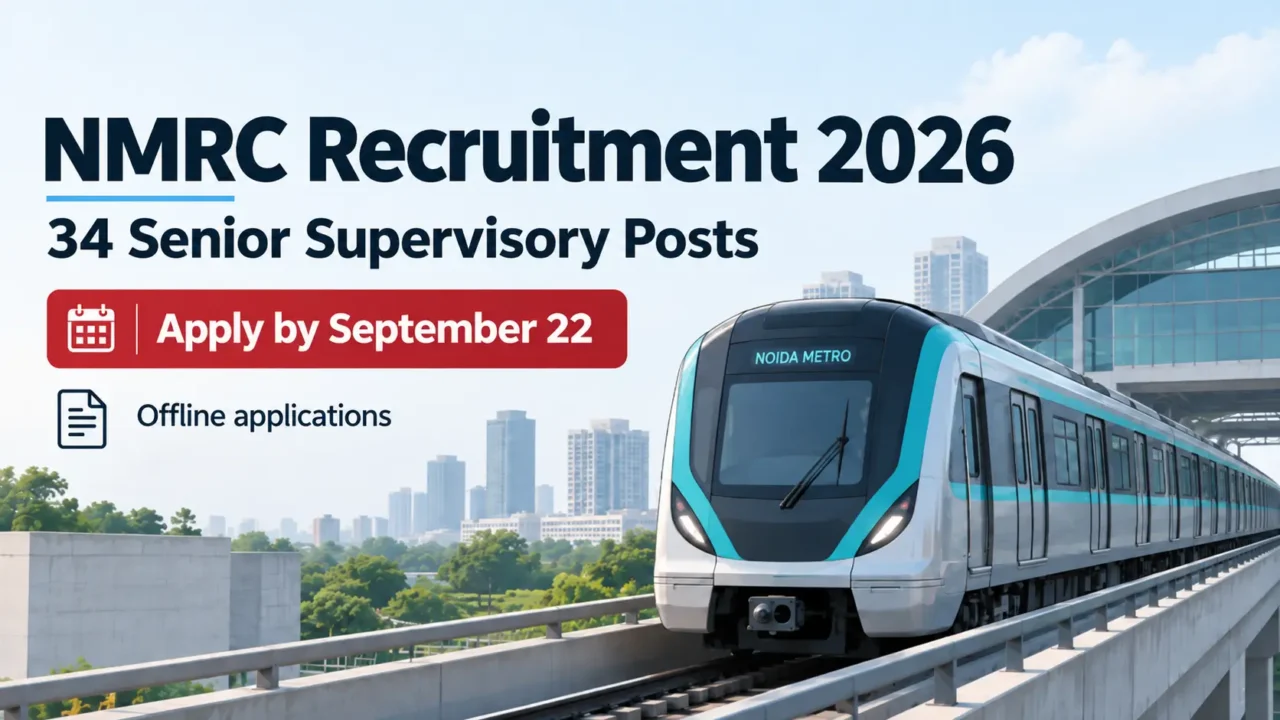 NMRC Recruitment 2026 graphic showing 34 senior supervisory posts and September 22 application deadline