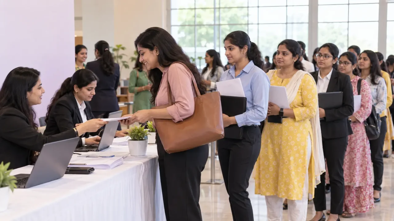 Representative image of women jobseekers attending an employment and career registration event