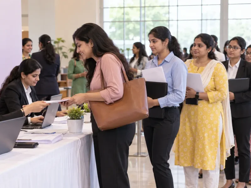 Representative image of women jobseekers attending an employment and career registration event