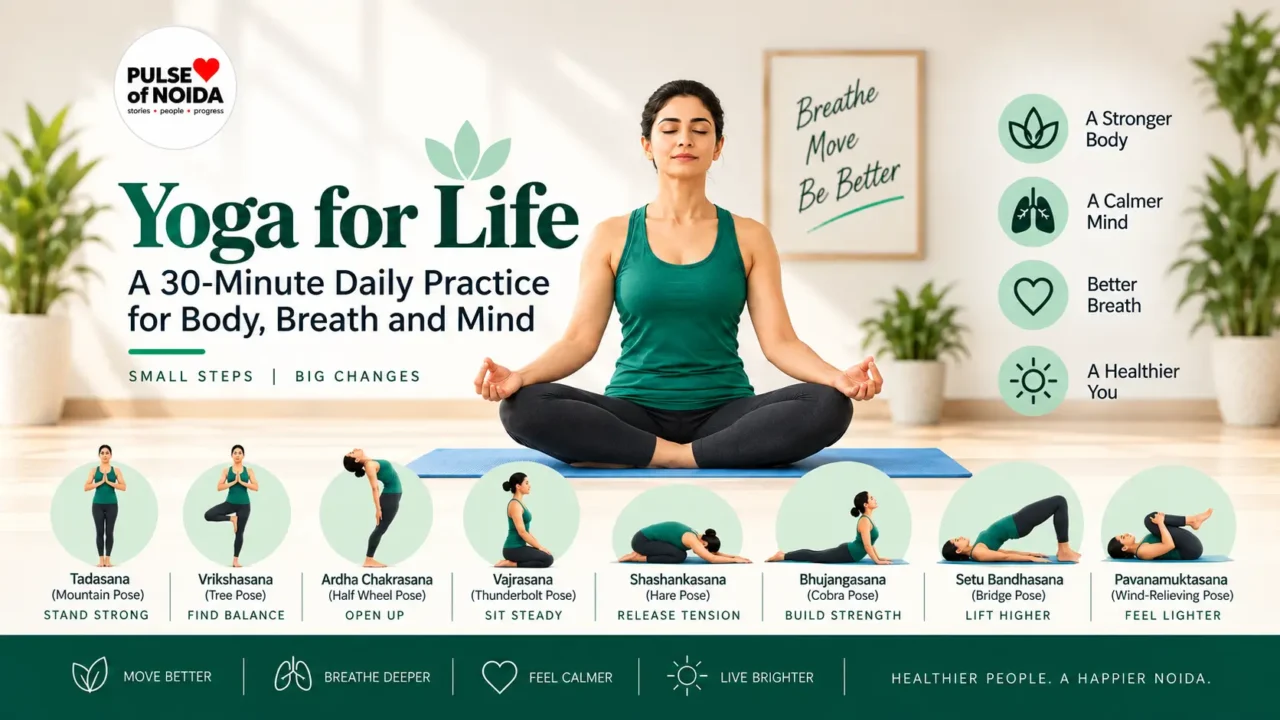 Yoga for Life 30-minute daily practice with Pranayama, eight yoga asanas and relaxation